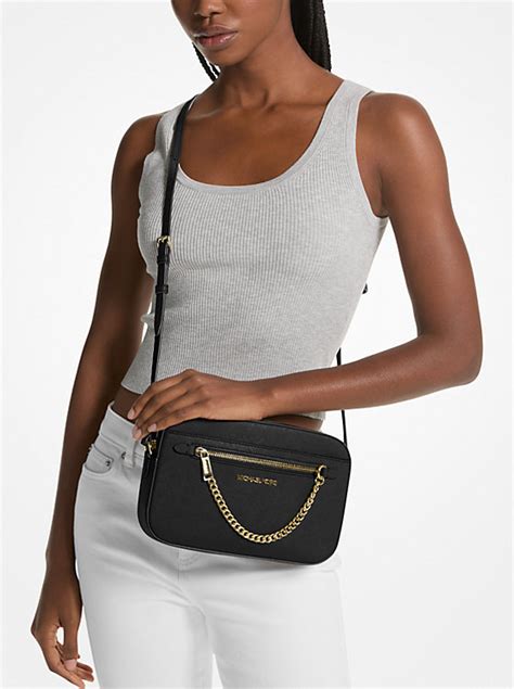 michael kors jet set saffiano leather crossbody oyster|Michael Kors leather crossbody bag.